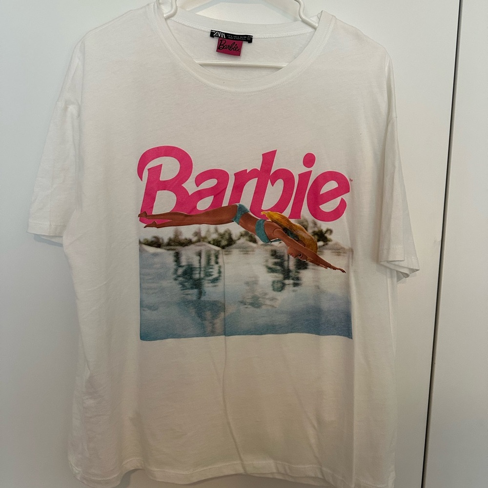 Zara Barbie Graphic T-Shirt in White and Pink